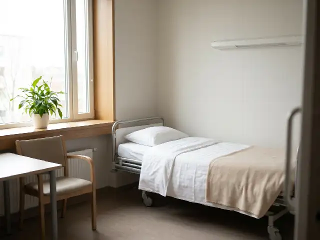 Rustige eenpersoonskamer met opgemaakt bed en daglicht door het raam